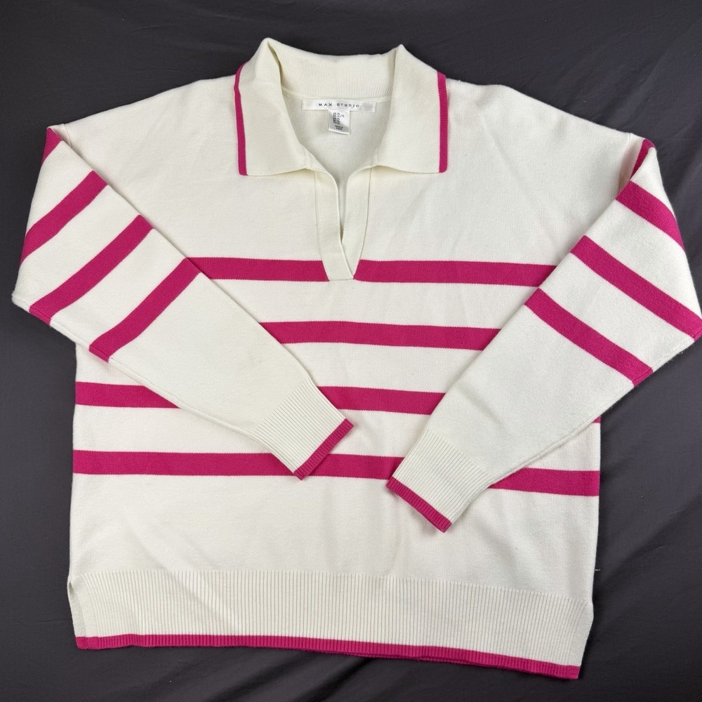 Max Studio White Pink Striped Sweater Size XL